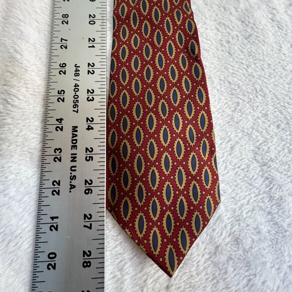 Gitman Bros Nordstrom Mens Silk Pointed Tie Red/Blue Geometric Pattern USA Made - Picture 2 of 5